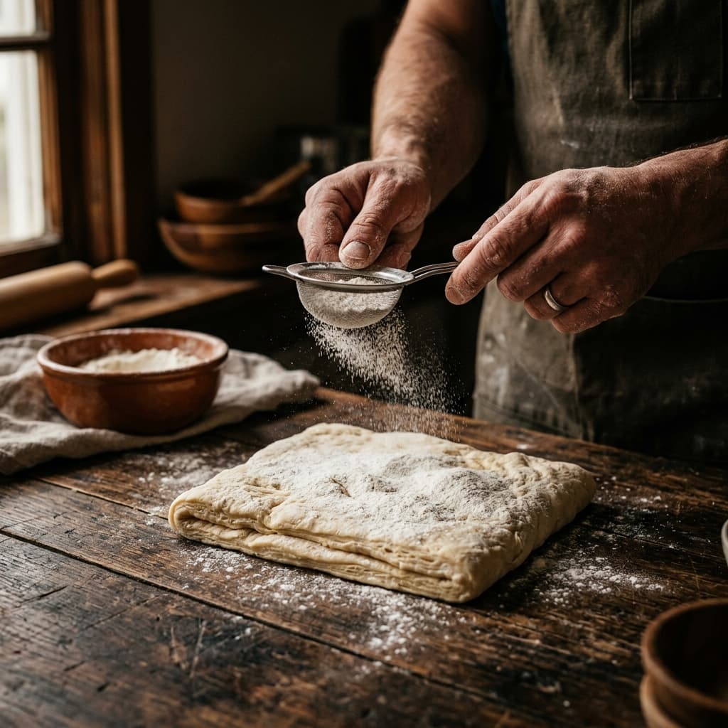 Artisan baker hands preparing dough